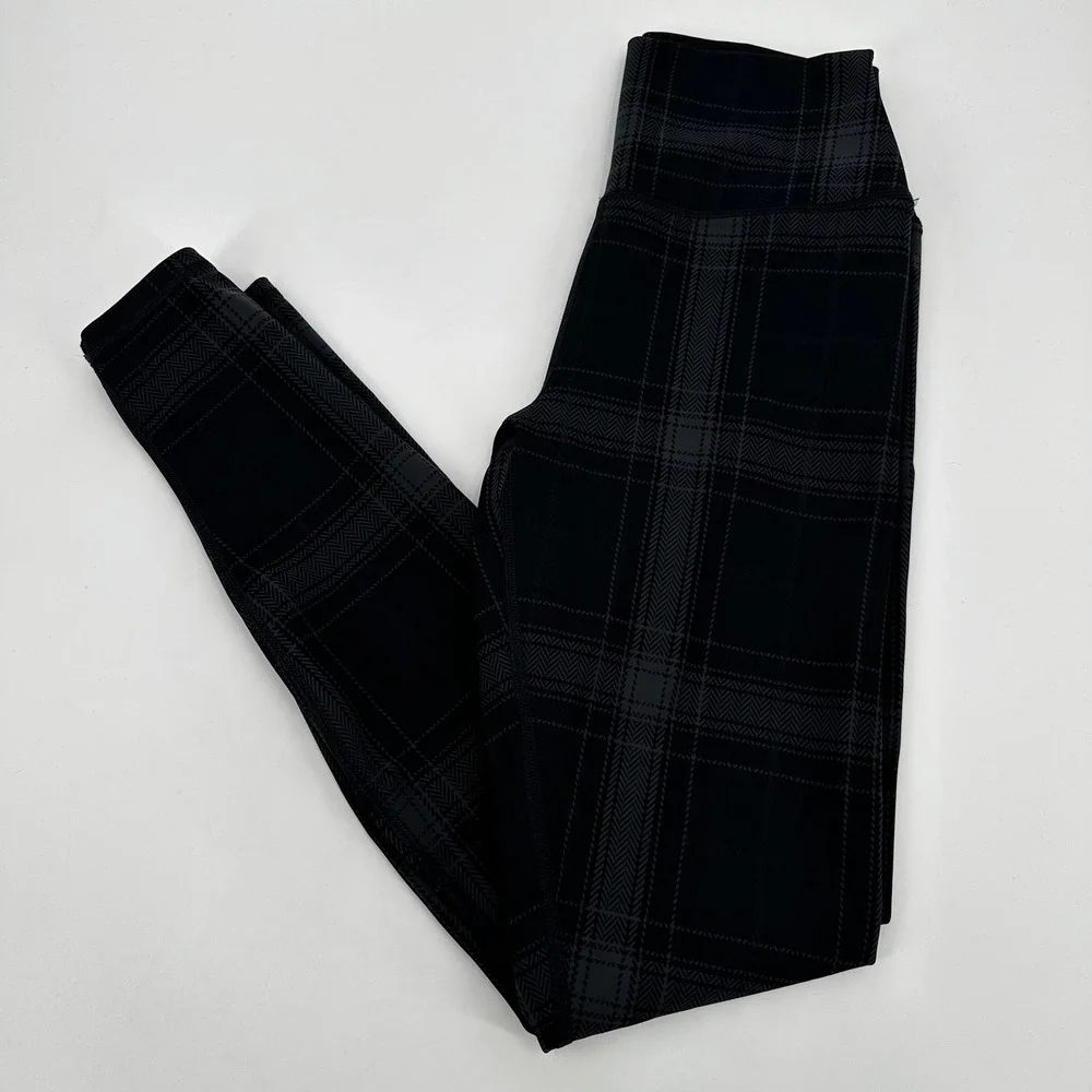 Alo Yoga High-Waist Vapor Leggings Black Gray Plaid Herringbone Small Active